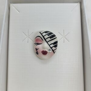 Vintage Fancy Faces Brooch Pin Handpainted Porcelain Mask Piano Music Note